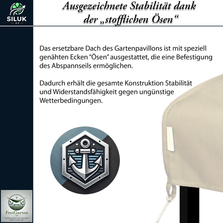 Ersatzdach Pavillon 3x3m Panama PVC Soft 370g/m² wasserabweisend Beige - Bild 4