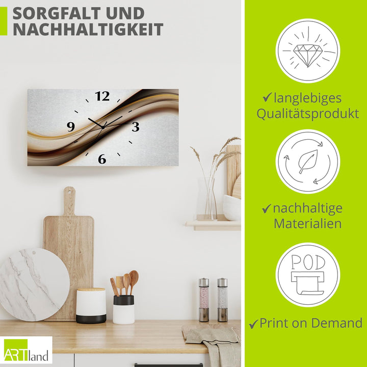 Wanduhr lautlos Aluminium 50x25 cm Abstrakt 3D-Welle Funkuhr - Bild 5