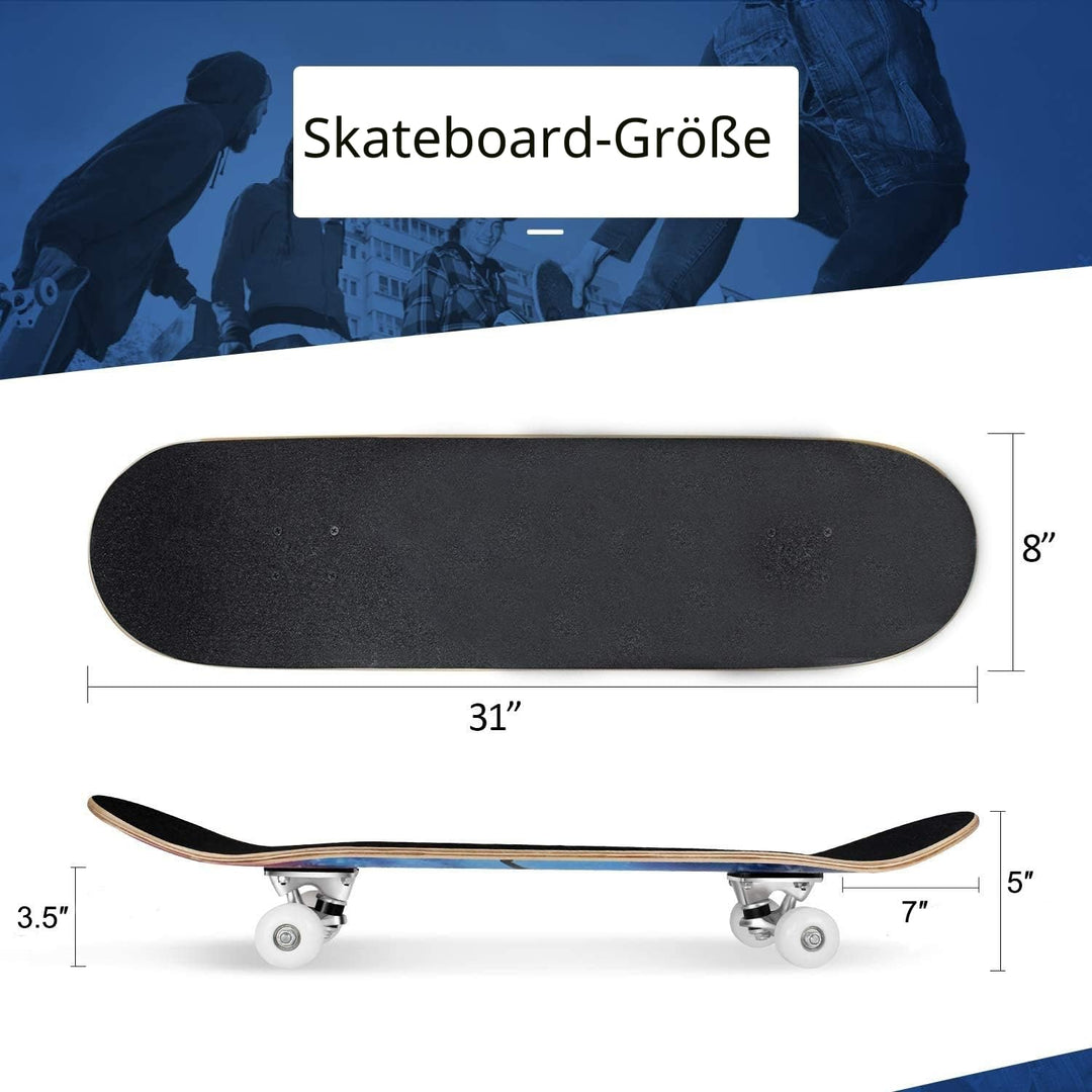 Skateboard 31x8 Zoll 7-lagiges Ahornholz komplett montiert für Anfänger - Bild 7