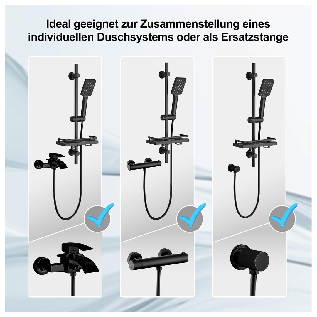 Duschstange mit Handbrause Edelstahl 70 cm Matt Schwarz 3 Strahlarten - Bild 6