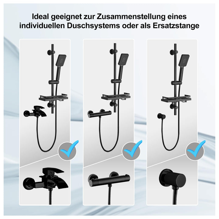 Duschstange mit Handbrause Edelstahl 70 cm Matt Schwarz 3 Strahlarten - Bild 6