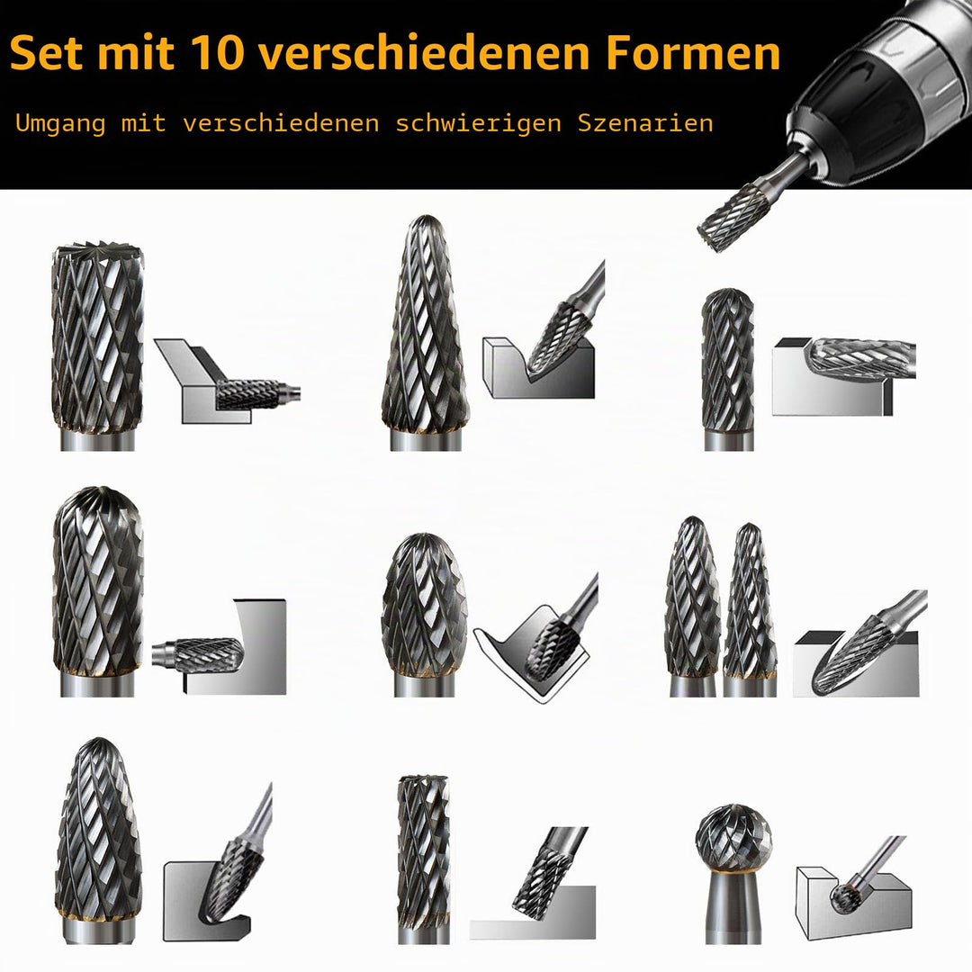 Hartmetall Frässtifte Set 10-tlg. 6mm Schaft Doppelschnitt - Bild 5