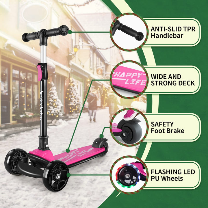 Kinderroller 3-Rad klappbar mit LED-Rädern, höhenverstellbar, Rosa - Bild 3