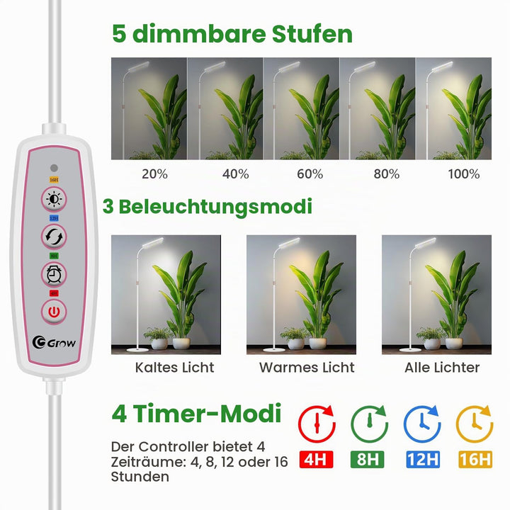 Pflanzenlampe Vollspektrum 2-Kopf LED mit Ständer 58-170cm höhenverstellbar - Bild 5