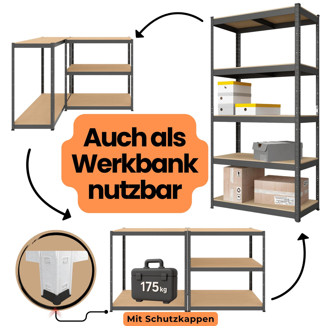 Schwerlastregal Metall 180x60x40 cm 5 MDF-Böden 875 kg Schwarz - Bild 7