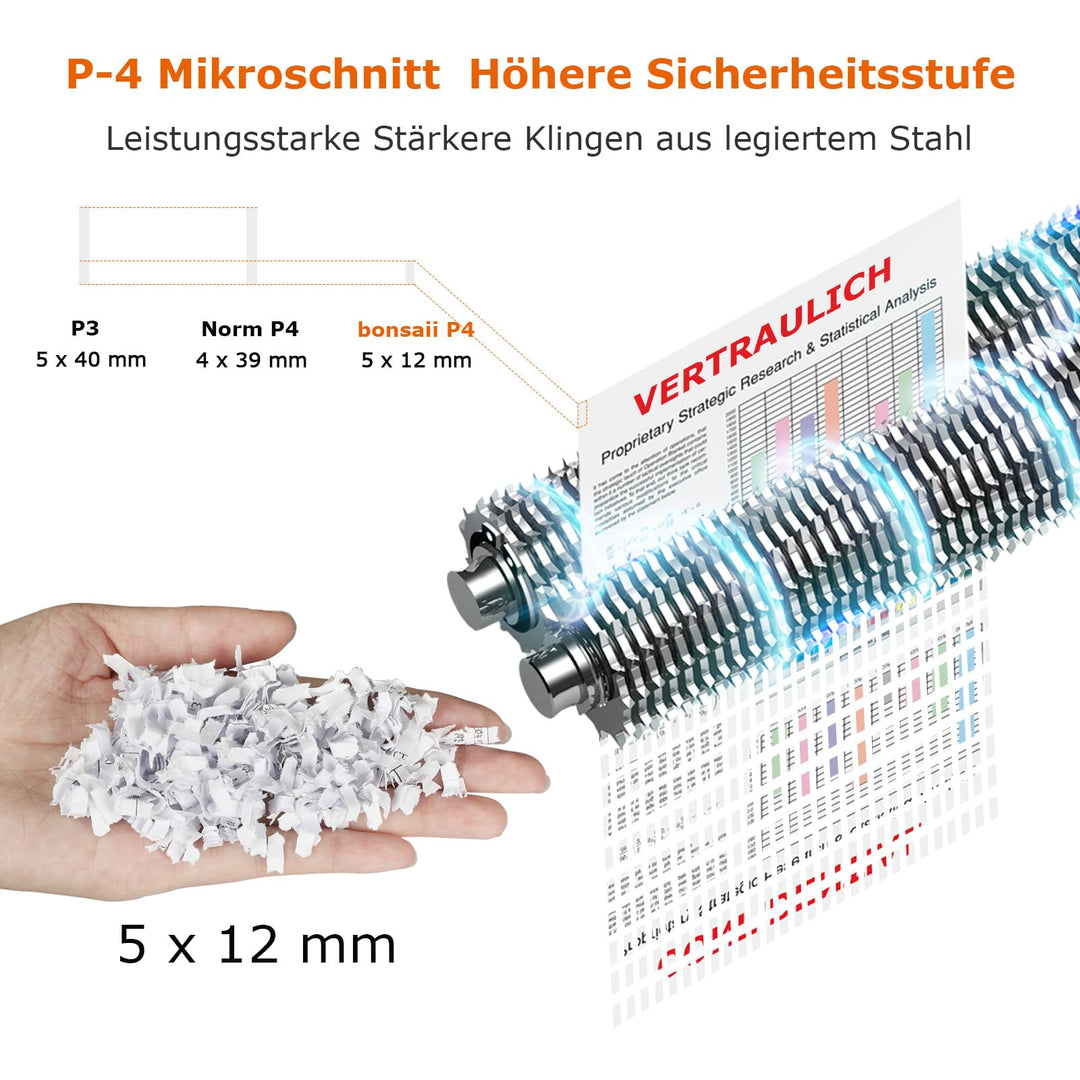 Aktenvernichter Partikelschnitt 12 Blatt 60 Min. Dauerlauf Büro