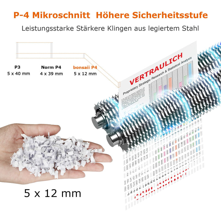 Aktenvernichter Partikelschnitt 12 Blatt 60 Min. Dauerlauf Büro