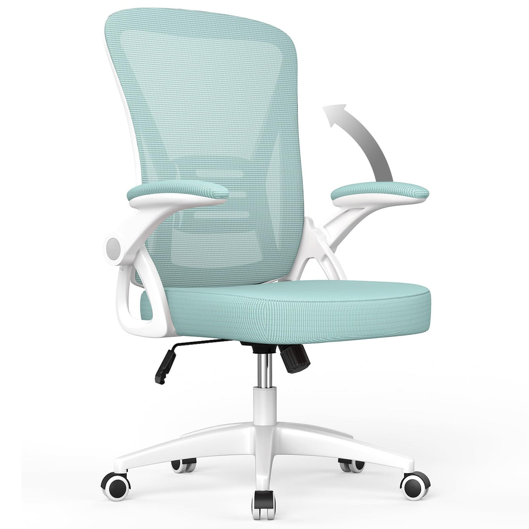 Bürostuhl Ergonomisch Netz Grün mit Lordosenstütze und Armlehnen