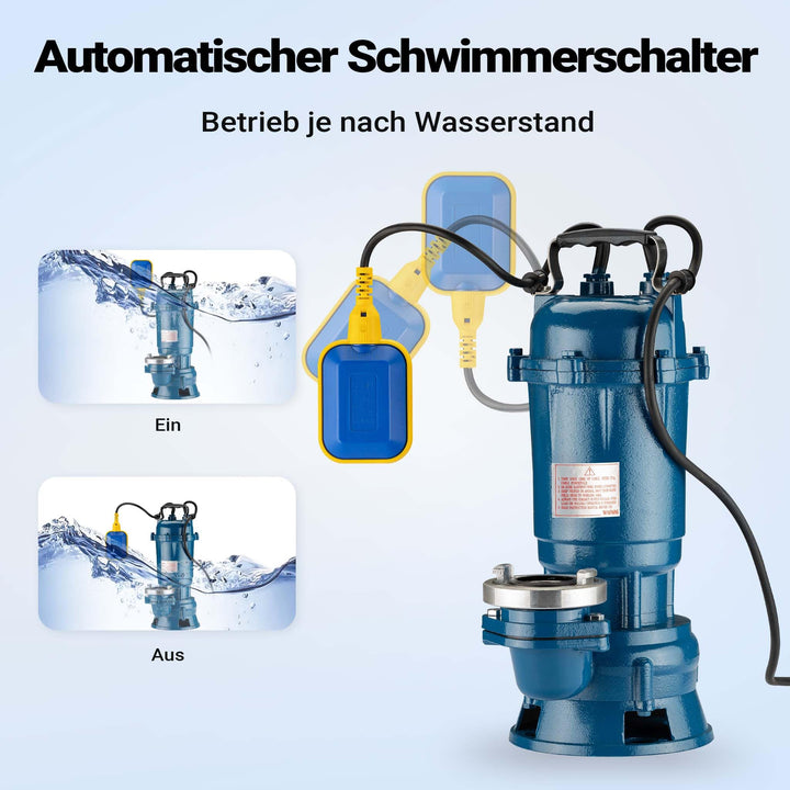 Schmutzwasserpumpe 1500W 36000l/h mit Schwimmerschalter und 20m Schlauch - Bild 5