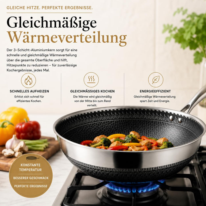 Wokpfanne Edelstahl Ø 30 cm mit Deckel, 6 L, Induktion, Antihaft - Bild 6