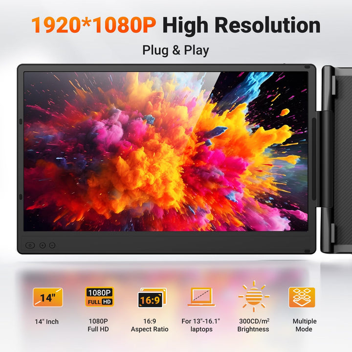 Laptop-Bildschirmerweiterung 14 Zoll FHD 1080p IPS Triple-Monitor Plug &amp; Play - Bild 2