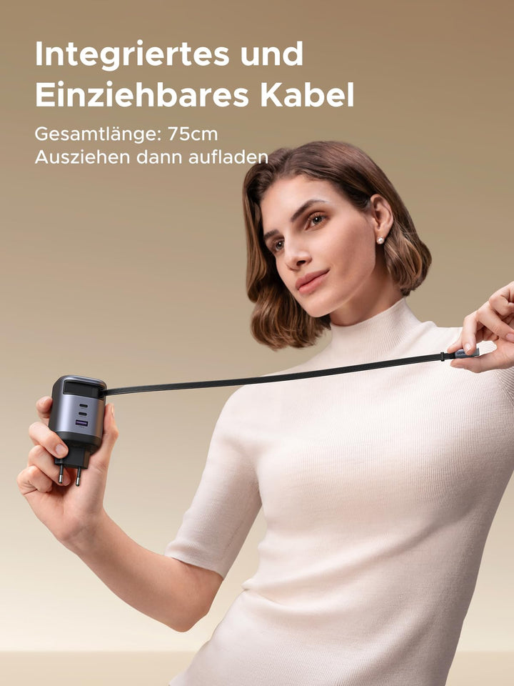 USB-C Ladegerät 100W GaN 4-Port mit einziehbarem Kabel 75cm - Bild 3