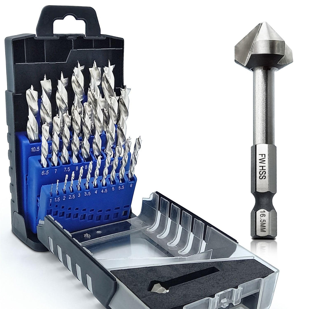 Holzbohrer Set HSS-G 1-13mm mit Kegelsenker 26-teilig