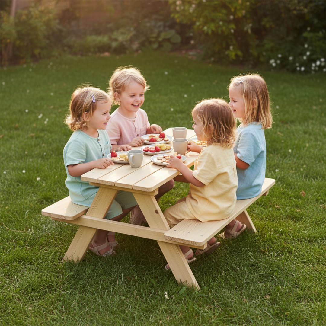 Kindersitzgruppe Massivholz Kiefer Tisch und 2 Bänke Outdoor - Bild 2