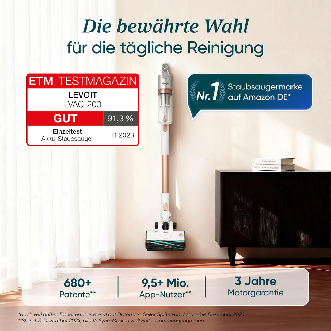 Akku-Staubsauger kabellos Anti-Tangle 75m² 50min Laufzeit Gold - Bild 2