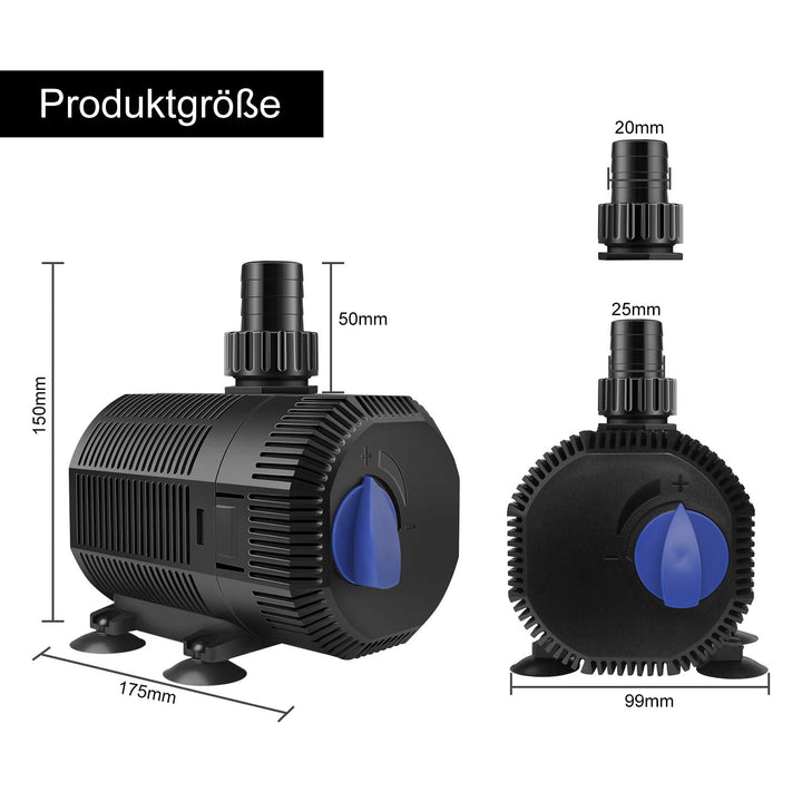 Teichpumpe Filterpumpe 2300 L/h 35W für Koiteich und Bachlauf