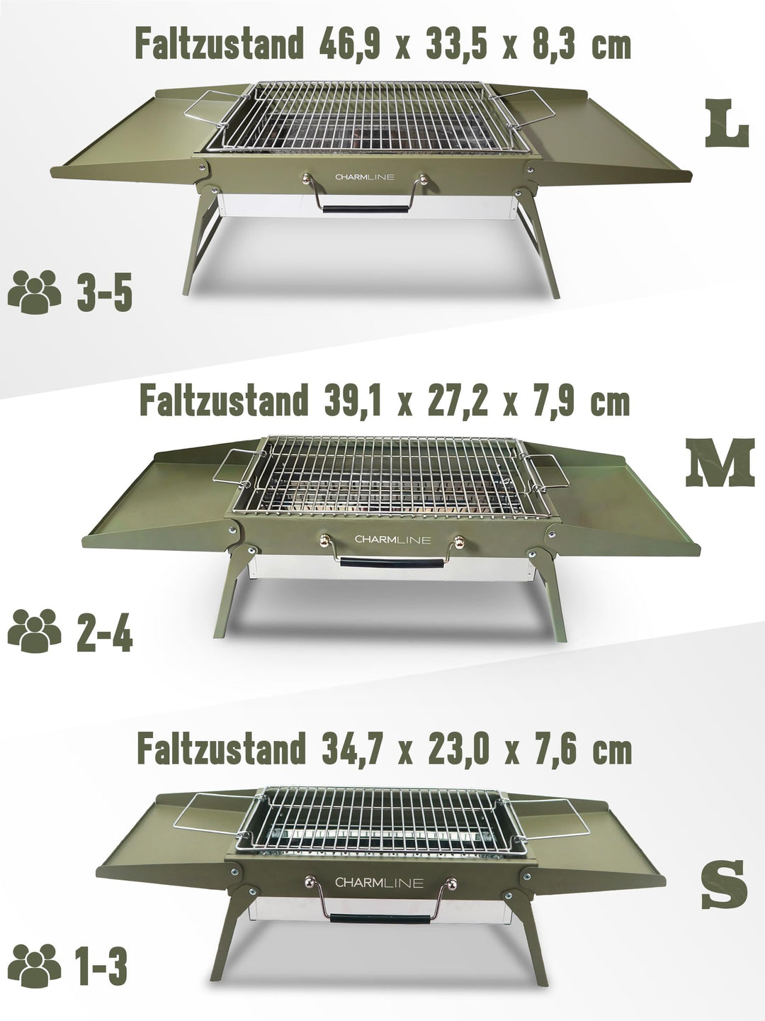Klappbarer Holzkohlegrill 47x34 cm für 3-5 Personen Camping - Bild 8