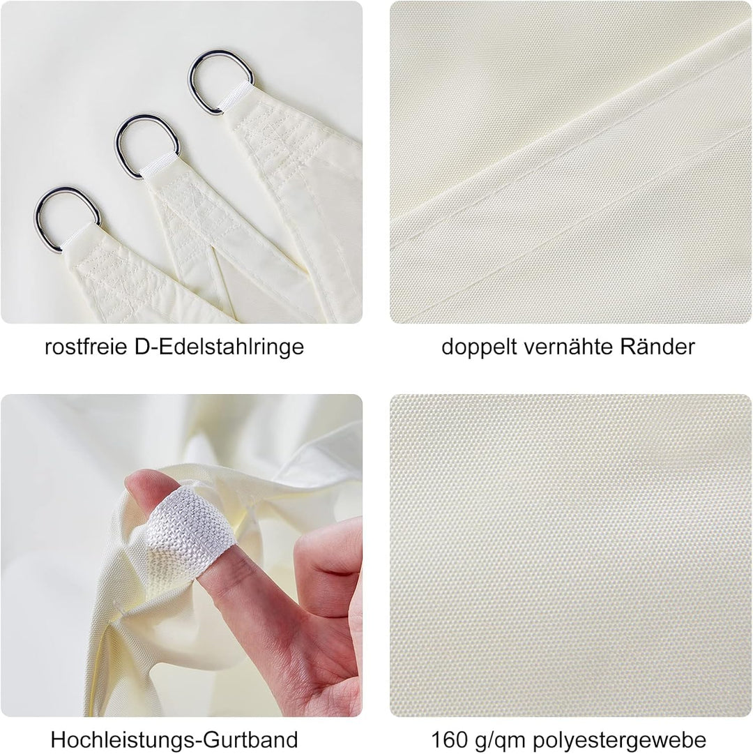 Sonnensegel Wasserdicht Rechteckig 3x4m PES Polyester UPF 50+ Creme - Bild 6