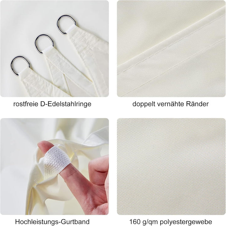 Sonnensegel Wasserdicht Rechteckig 3x4m PES Polyester UPF 50+ Creme - Bild 6