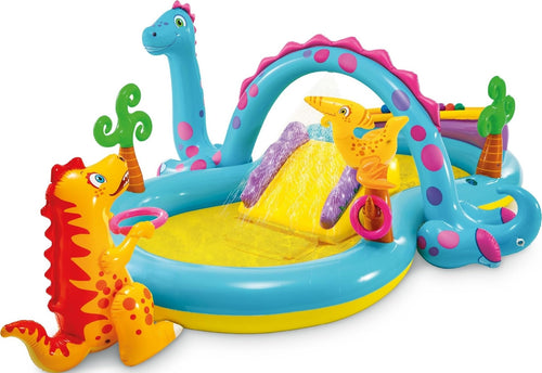 Wasserspielcenter Dino aufblasbar mit Rutsche und Sprüher 333x228x112 cm