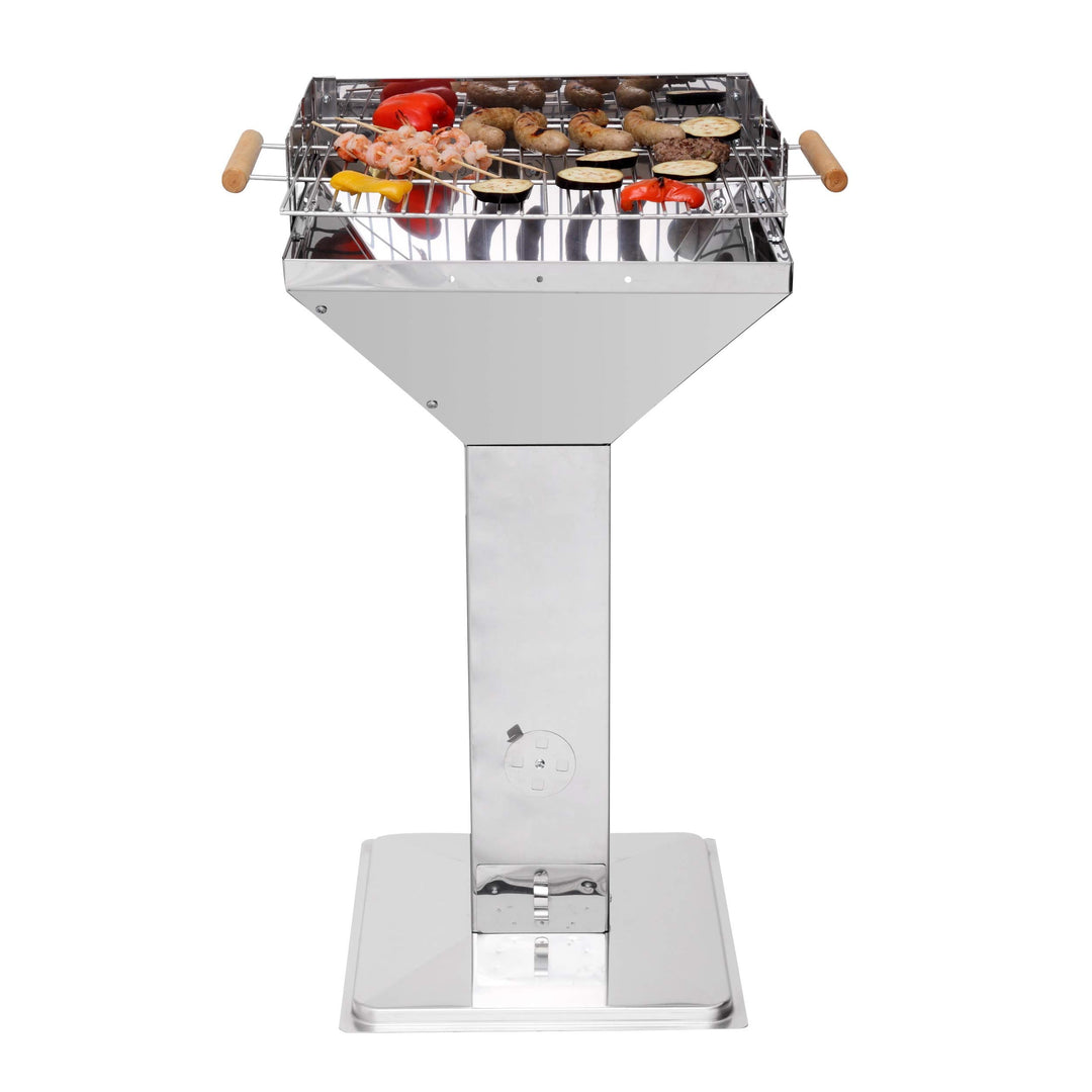 Holzkohle-Säulengrill Edelstahl mit Kamineffekt, 47 cm Rost, 84–90 cm Arbeitshöhe - Bild 9