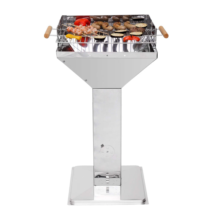 Holzkohle-Säulengrill Edelstahl mit Kamineffekt, 47 cm Rost, 84–90 cm Arbeitshöhe - Bild 9