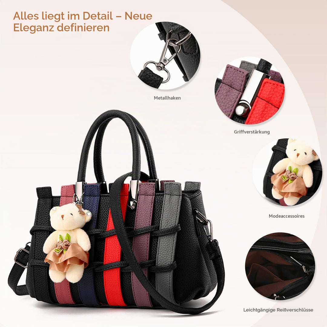 Handtasche Damen PU-Leder Umhängetasche Zweifarbig 27x17x27 cm - Bild 6