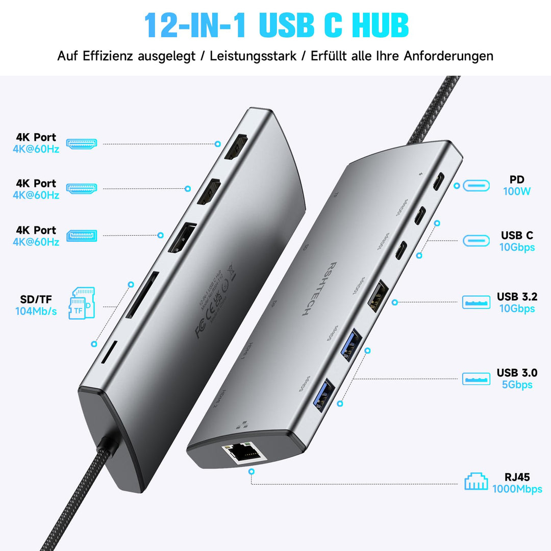 USB-C Hub 12-in-1 mit 2x HDMI 4K Triple Display Dockingstation - Bild 2