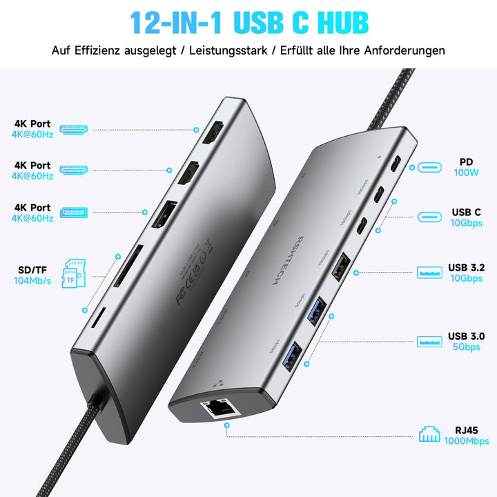 USB-C Hub 12-in-1 mit 2x HDMI 4K Triple Display Dockingstation - Bild 2