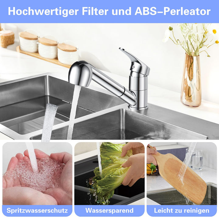 Küchenarmatur ausziehbar Chrom 360° mit 2 Strahlarten - Bild 5