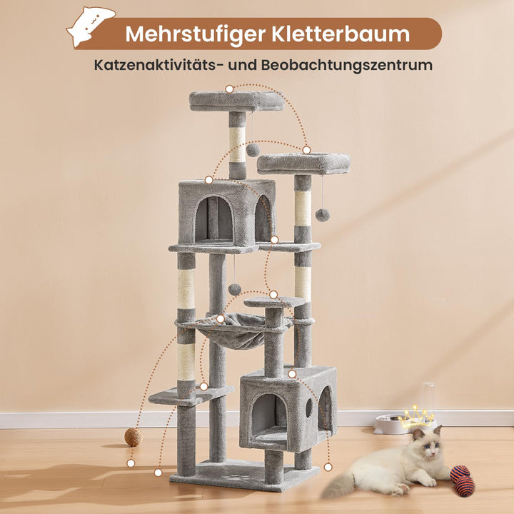 Kratzbaum 160 cm mit 2 Höhlen, Hängematte und Sisal für Katzen - Bild 7
