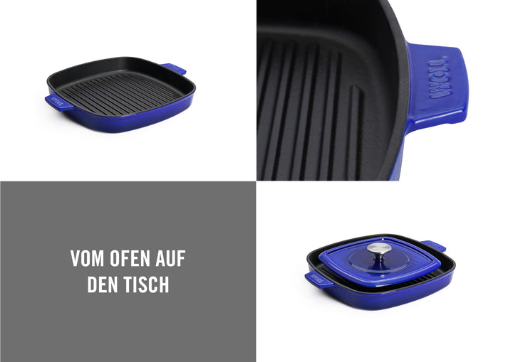 Gusseisen Grillpfanne viereckig 28x28 cm mit Steakpresse Induktion - Bild 2