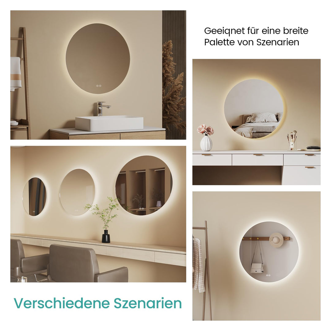 Badspiegel Rund mit LED-Beleuchtung dimmbar 80 cm rahmenlos - Bild 5