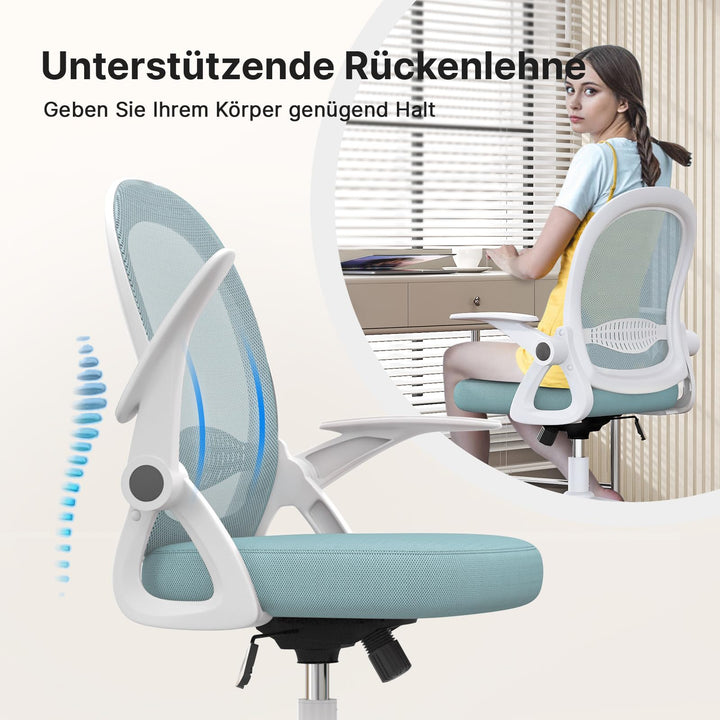 Bürostuhl Mesh Rückenlehne Blau mit klappbaren Armlehnen höhenverstellbar - Bild 4
