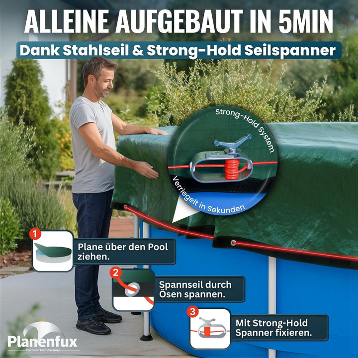 Poolabdeckung rund 366 cm Solar 2-in-1 UV-beständig für Ø 320–366 cm - Bild 7