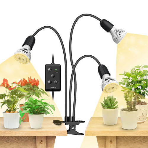 Pflanzenlampe Vollspektrum 3-Kopf 30W mit Timer für Zimmerpflanzen
