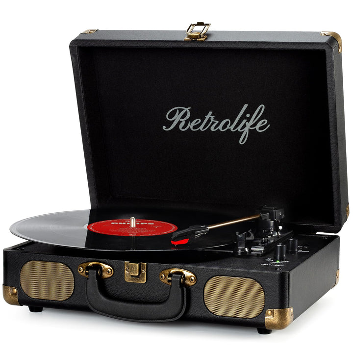 Plattenspieler Koffer 33/45/78 RPM Bluetooth mit eingebauten Lautsprechern