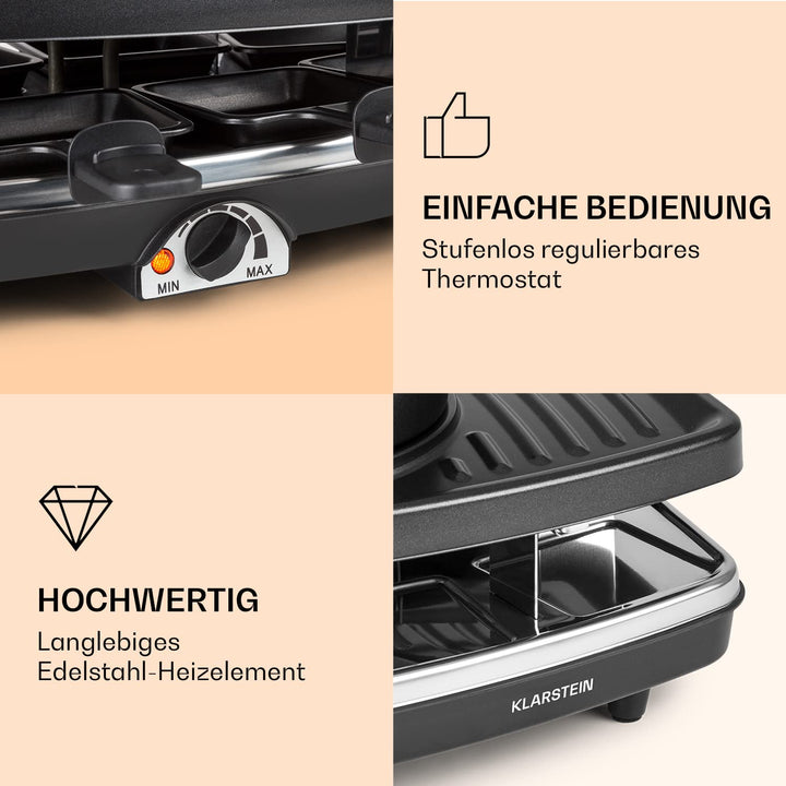 Raclette-Fondue-Set 3-in-1 mit Steinplatte 1100W fuer 8 Personen - Bild 4