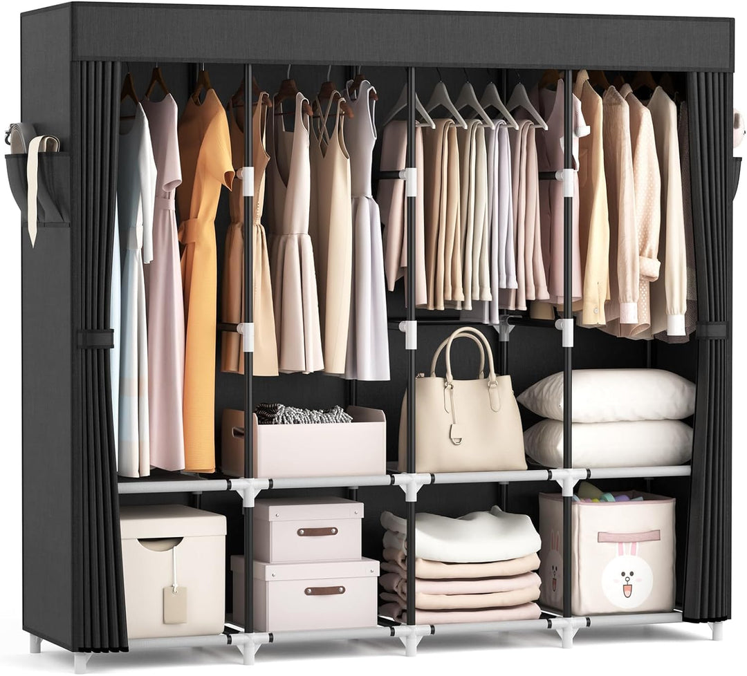 Faltschrank Stoff mit Abdeckung 170x45x167 cm 4 Kleiderstangen