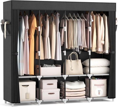 Faltschrank Stoff mit Abdeckung 170x45x167 cm 4 Kleiderstangen