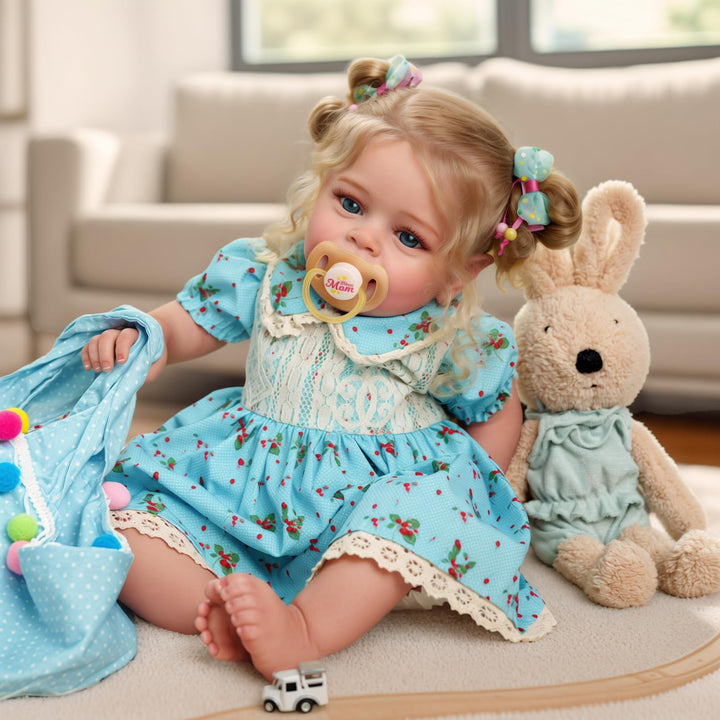 Reborn Babypuppe 45 cm Mädchen mit Stoffkörper blondes Haar - Bild 4
