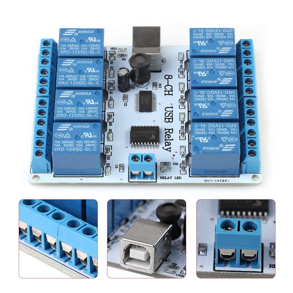 8-Kanal USB Relais Modul DC 12V Typ-B fuer Automation und Robotik - Bild 4