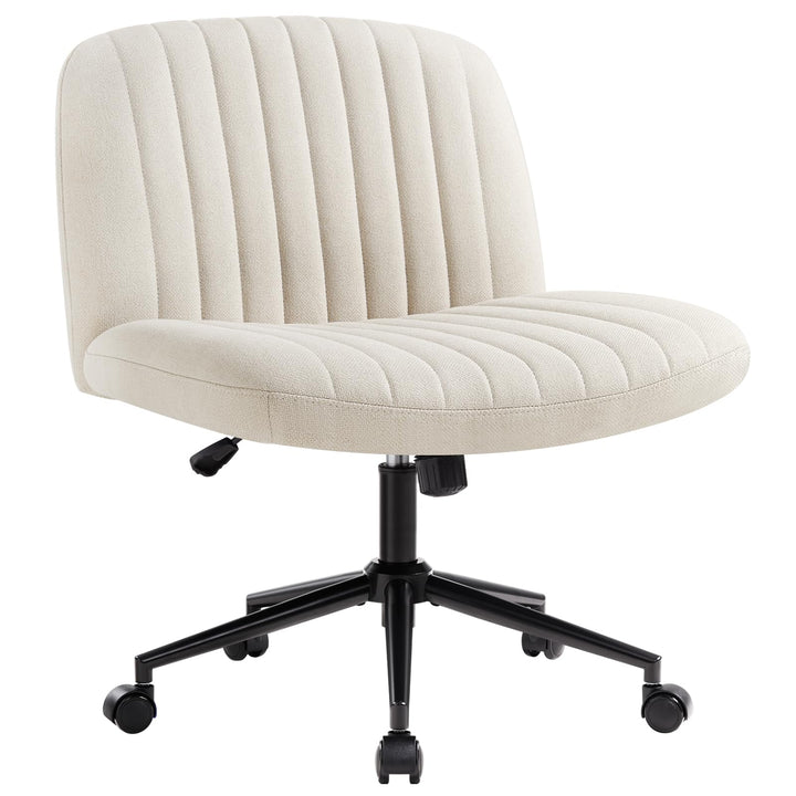 Bürostuhl ohne Armlehnen Schneidersitz Leinenstoff Beige mit Rollen