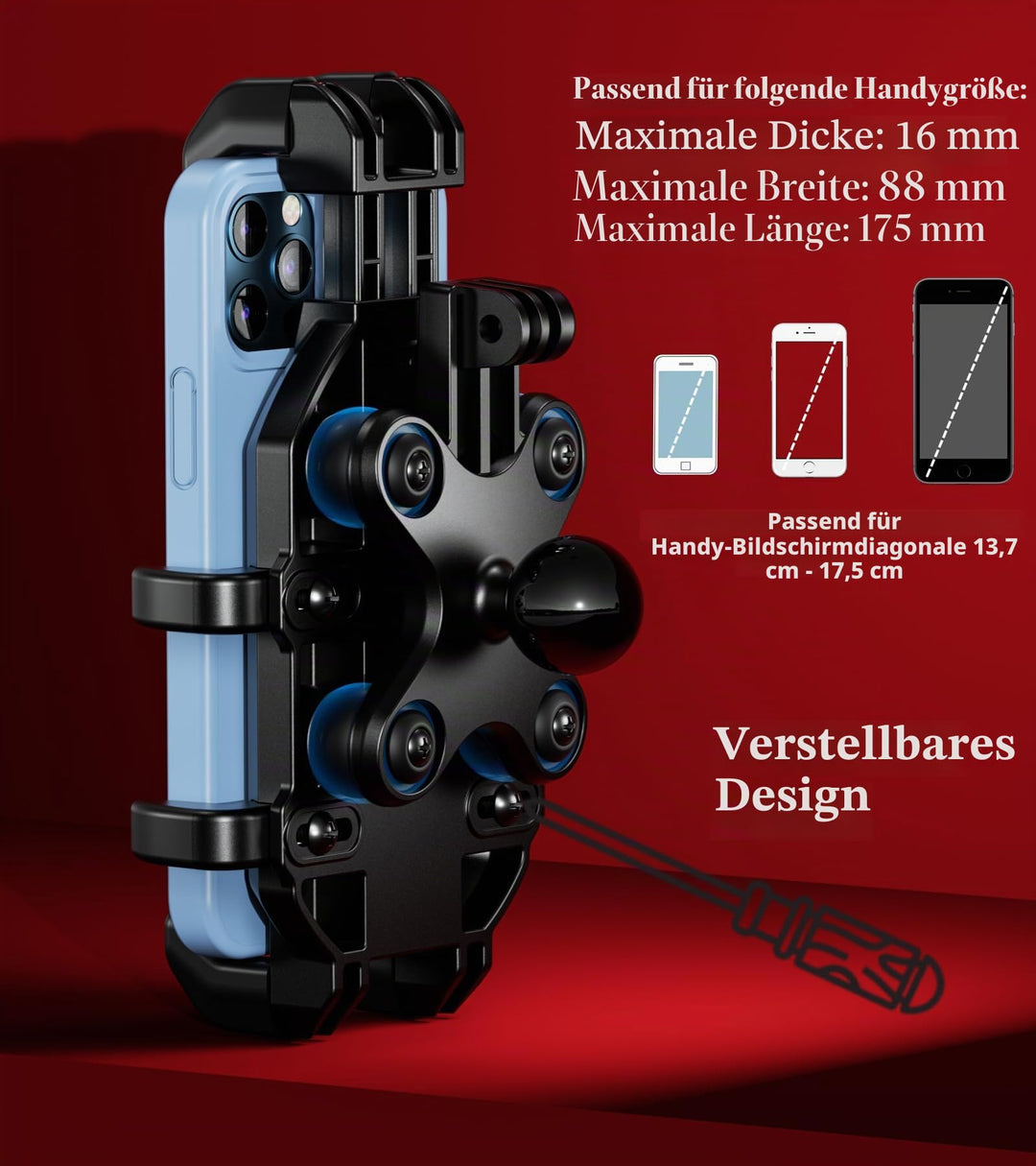 Motorrad Handyhalterung Gabelvorbau mit Vibrationsdämpfer 5,4–6,9 Zoll - Bild 6