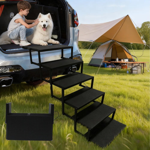 Hundetreppe faltbar 6-stufig Metall/ABS bis 90 kg fuer Auto und Sofa