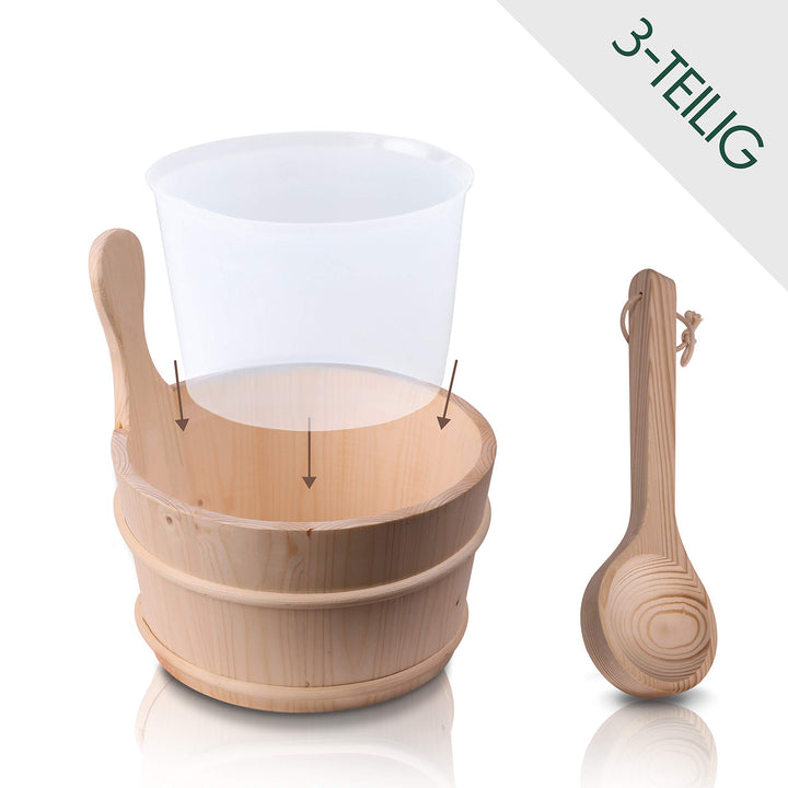 Sauna Aufguss-Set Kiefernholz 3-teilig mit Eimer, Kelle &amp; Einsatz 4 L - Bild 4