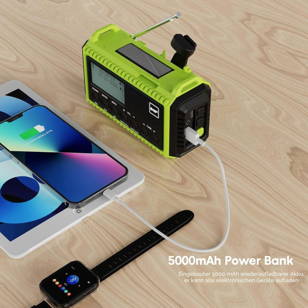 Kurbelradio DAB+ Solar mit 5000mAh Akku, LED-Licht &amp; SOS-Alarm - Bild 5