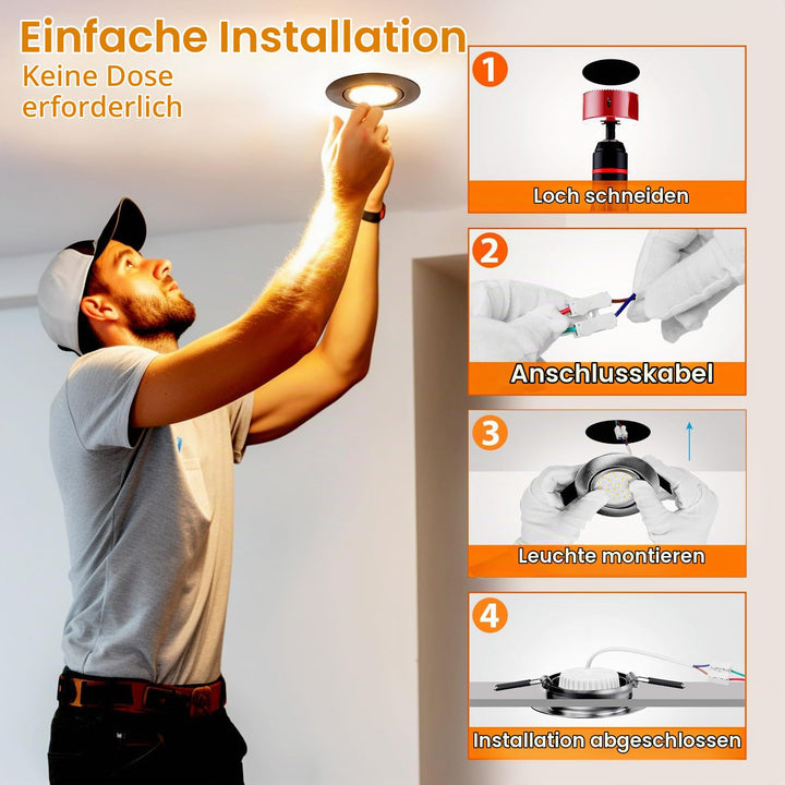LED Einbaustrahler 230V dimmbar IP44 6W 12er-Set 68mm Nickel - Bild 7