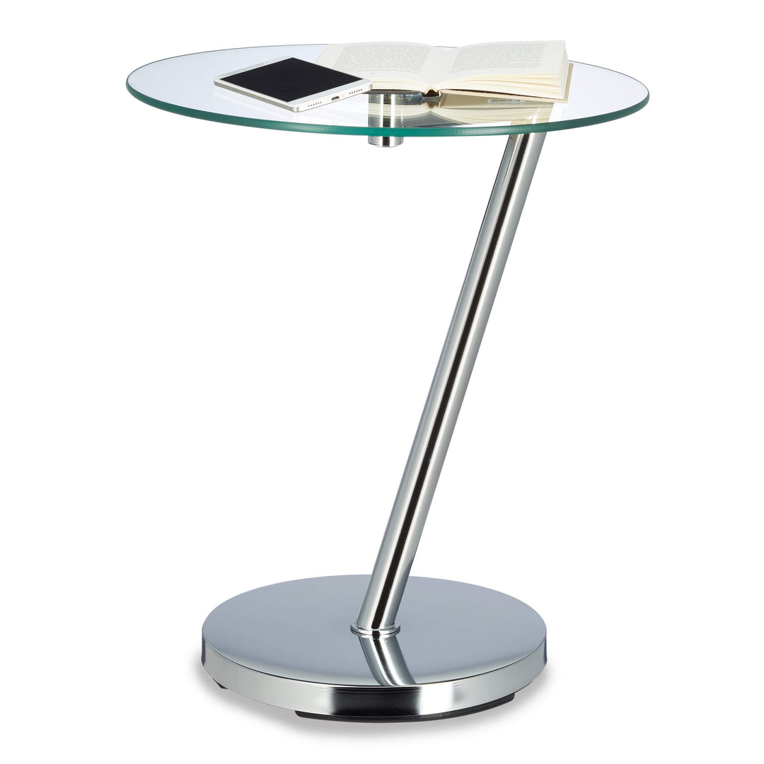 Beistelltisch Glas rund 45 cm Chrom-Fuss fuer Wohnzimmer Balkon