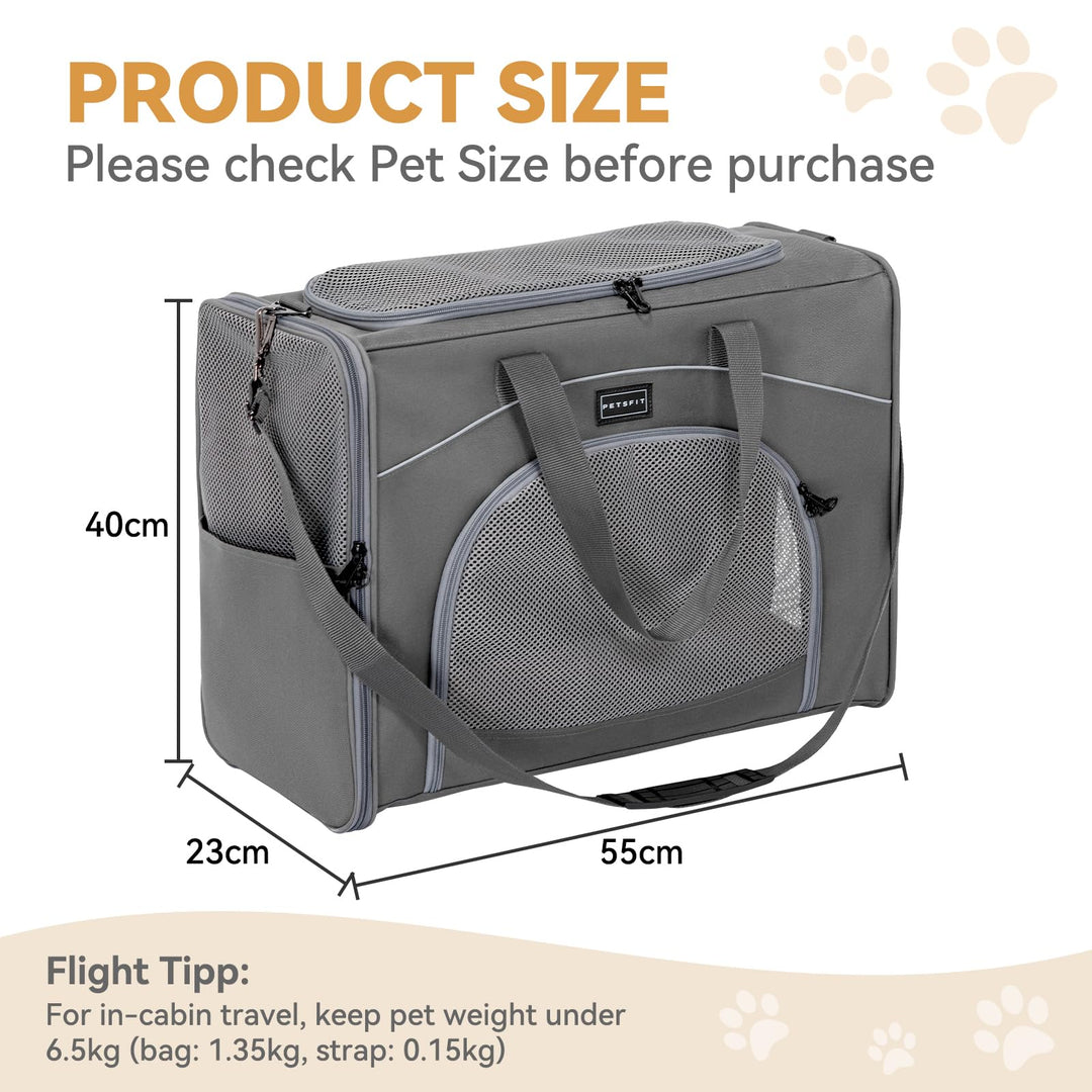Hundetransporttasche flugtauglich 55x40x23 cm bis 13 kg Grau - Bild 4